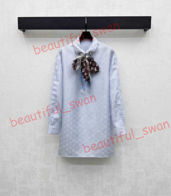 Luxury Designer womens Basic & Casual Dresses 2025 New Arrival Silk Scarf Jacquard Long bluse Shirt Full Coverage Four-Leaf Clover Jacquard dress shirt