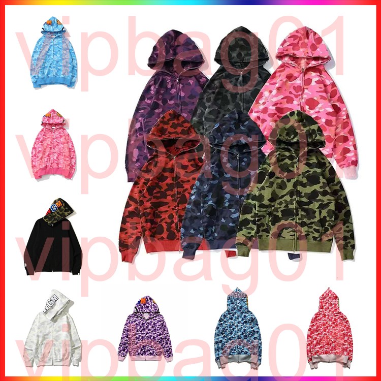 5A Designer hoodies sweatshirt shark print Men's hoodie long sleeved zipper pullover printed sportswear casual streetwear Full Zip Crazy Face Hoodie Camo T Shirts 03