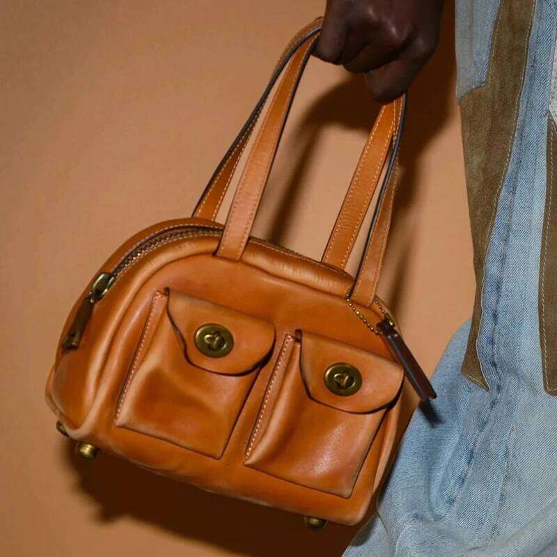 Niche Design Single Shoulder Motorcycle Soft Leather Handbag New Vintage Spicy Girl Style Multi-Pocket Underarm Women's Bag