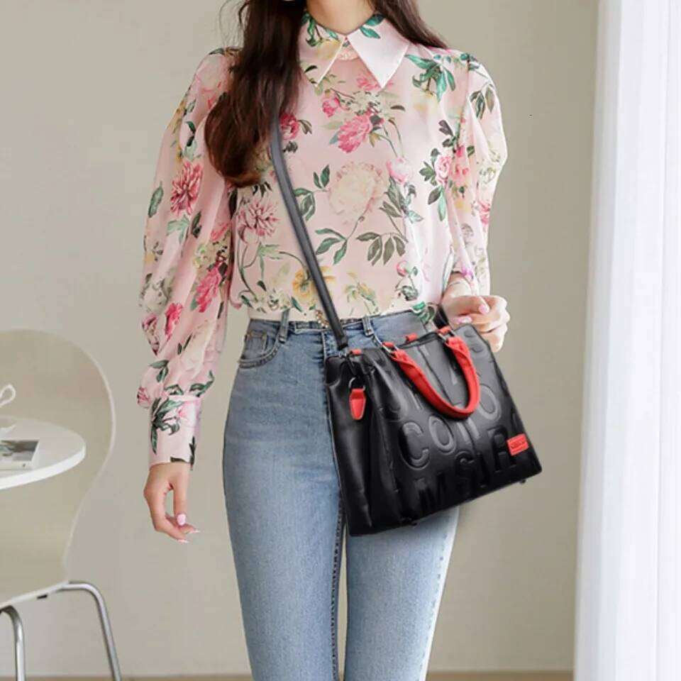 2-Layer Pockets Letter Printing Handbags Leather Vintage Ladies Shoulder Crossbody Bags For Women Tote Bag