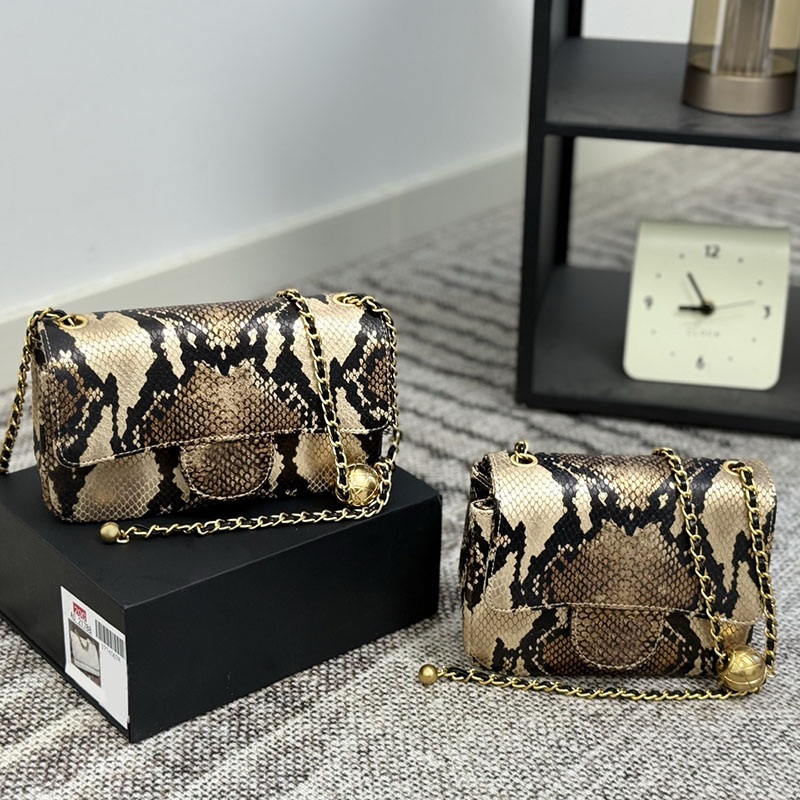 Lizard Pattern Women Designer Shoulder Bag Vintage Golden Metal Ball Pleated Leather Classic Flap Adjustable Matelasse Chain Stylish Tote Wallet Handbag 17/20cm