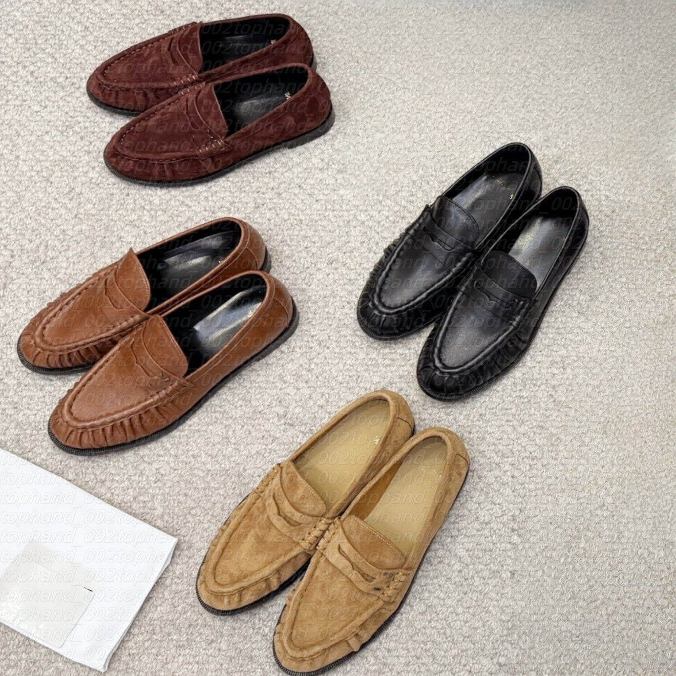 Designer loafers Luxury Womens mules supple Suede leather half slippers Man low top le oafer Lady classic Retro pleated elegant low heel Outdoor soft walk sports shoe