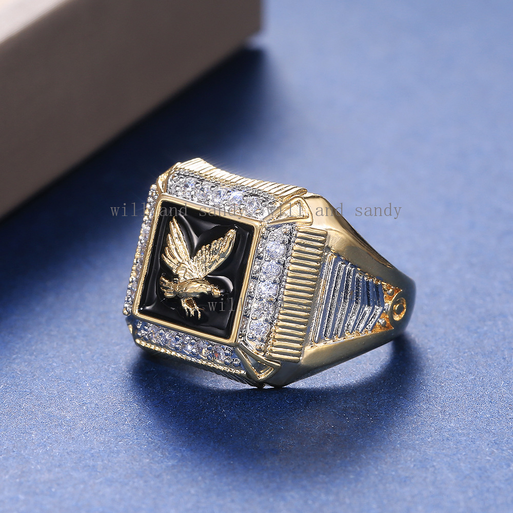 14K Gold Eagle Ring Charm Designer Jewelry Gothic Cubic Zirconia Diamond Mens Rings Chunky Rings for Man Fashion Jewelry Gift