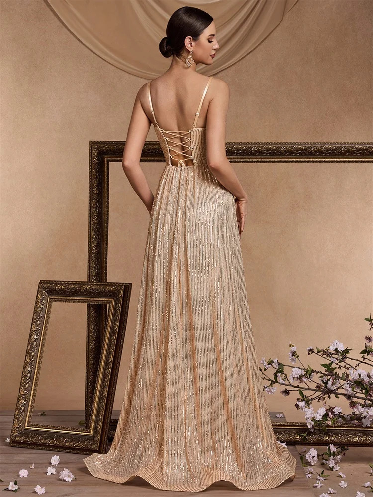 Elegant Sexy Backless Sequins Evening Dress Long 2025 Mermaid Formal Gown Women Wedding Party Dresses Caicktail Graduation Prom 250829