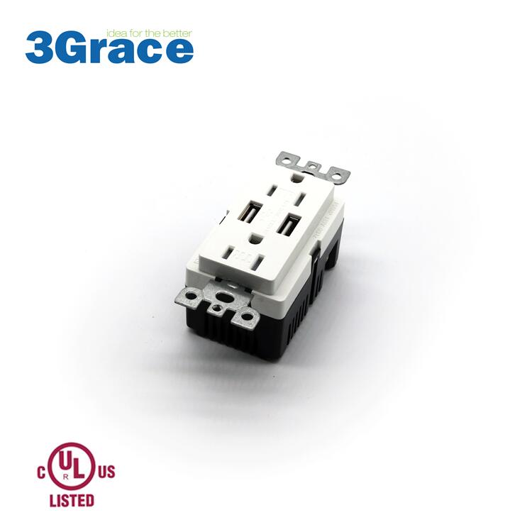 USB Outlet 15A with Safety Cover Factory Direct Supply USB Charger