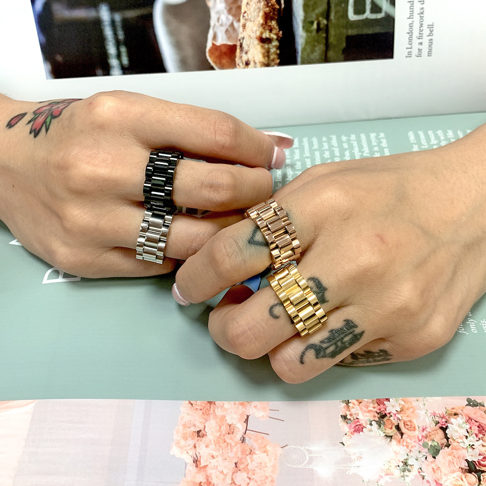 Luxury Brand Designer Jewelry Personalized Titanium Steel Chain Ring Retro Fashion Versatile Stylish Index Finger Ring Hip Hop Disco Band Ring For Men