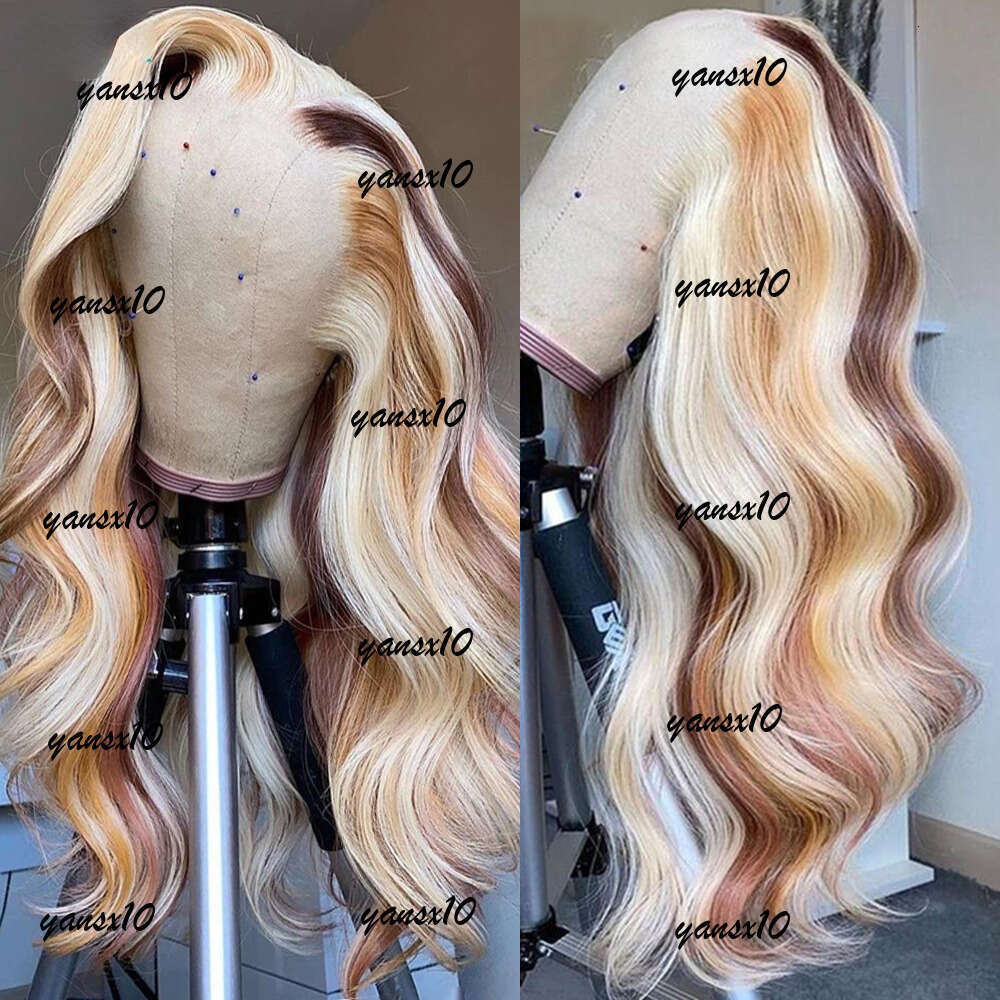 180 Density Brazilian Highlight Blonde Colored Simulation Human Hair Wig Body Wave Ombre HD Transparent Straight Lace Front Wigs For Women