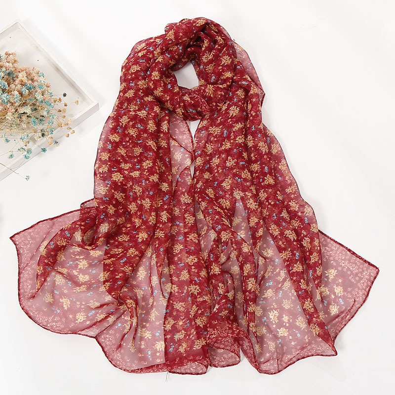 K1755 Korean style niche design silk scarf women's spring and summer thin georgette long scarf forest style literary style sun protection headsca