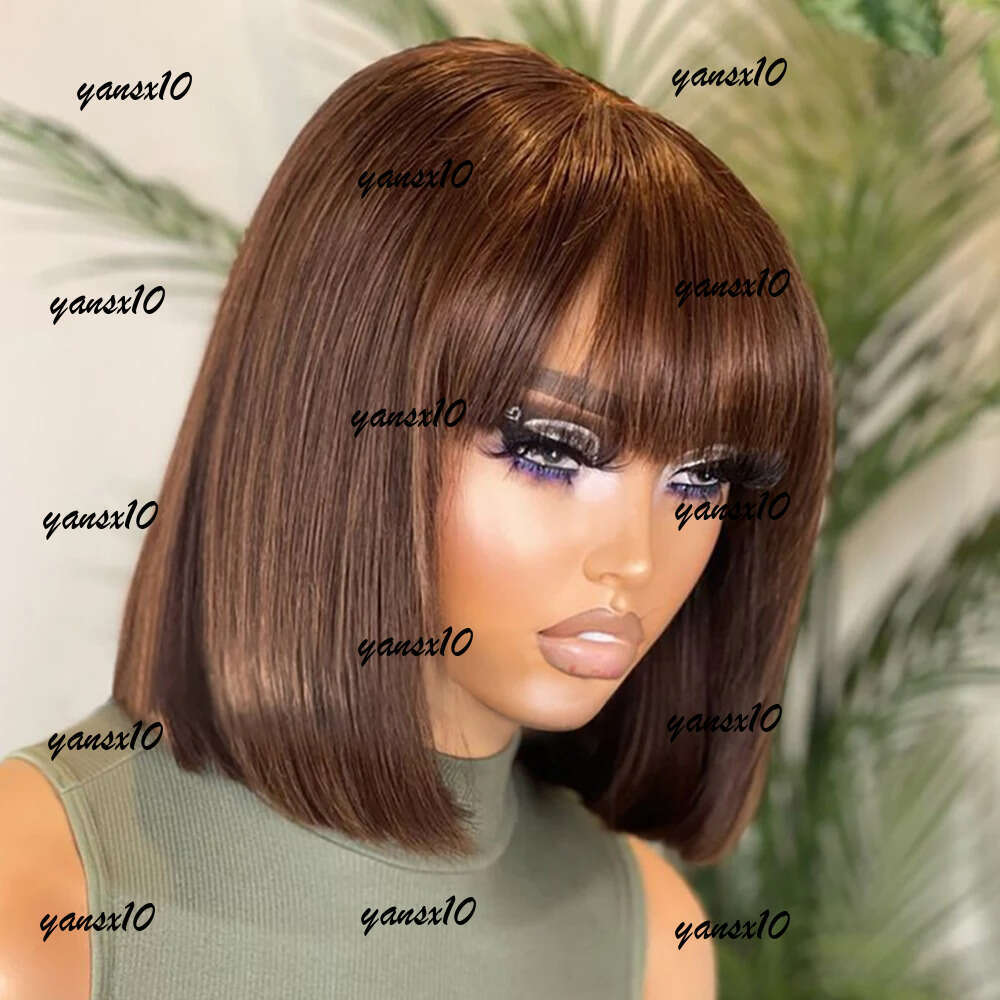 180density Short Wig With Bangs Vieamese Human Hair Double Drawn Bob Glueless Straight Wigs On Sale Clearance 180%