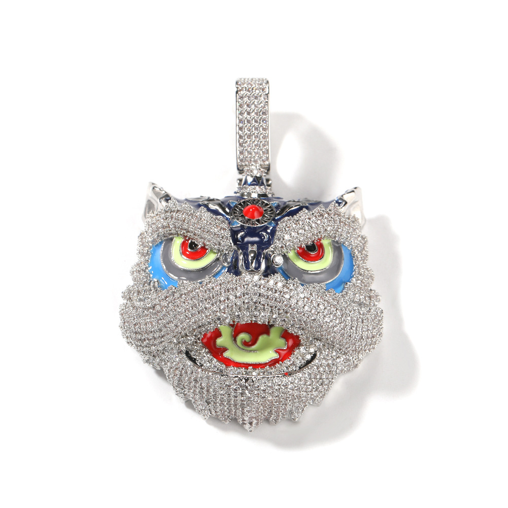 Hip Hop Retro Colorful Lion Pendant Necklace Cool Men Gift Full Zircon 18k Real Gold Plated Jewelry