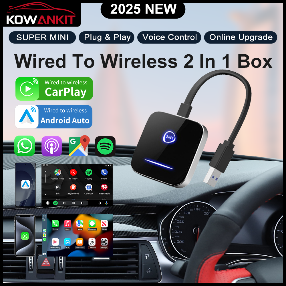 KOWANKIT Wireless CarPlay Android Auto Ai Box, Plug & Play Dongle Converts Wired To Wireless, Car Accessories, Interior, Car Play, No Delay, K5
