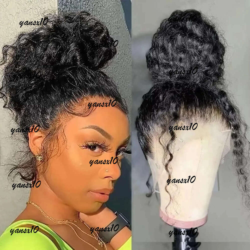 Invisi Strap HD 360 Front Human Hair Wigs Drawstring Curly Wave 13x4 Lace Frontal Wig Synthetic for Women Pre Plucked 250 Density