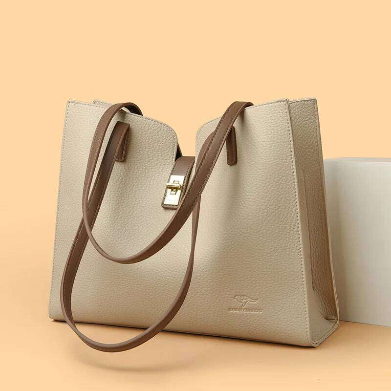 Solid Color Simple Large Capacity Women's Tote Bags High Quality Soft Leather Female Handbag Trendy Women Shoulder Bag
