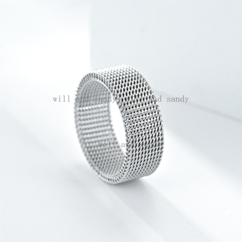 Stainless Steel Wire Mesh Ring Band Designer Jewelry Charm Gold Rotatable Spin Chain Rings Finger Tail Cuff for Woman Man Wedding Promise Gift Fashion