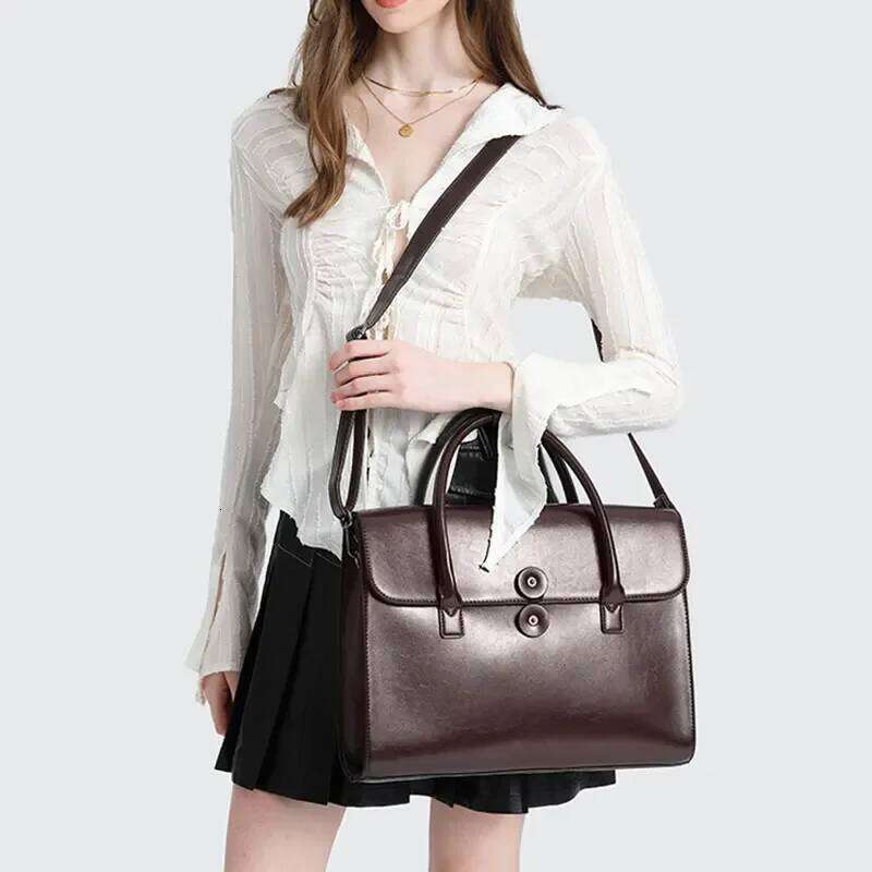 Cowhide Women's Tote Fashion Business Computer Bag Genuine Leather Women Crossbody Shoulder Bags Student Schoolbag