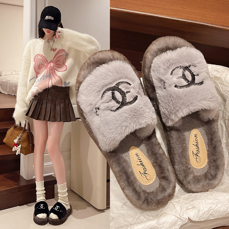 Hot free shipping designer slippers for womens flat slippers white black blue khaki New winter fashionable and versatile cotton mop