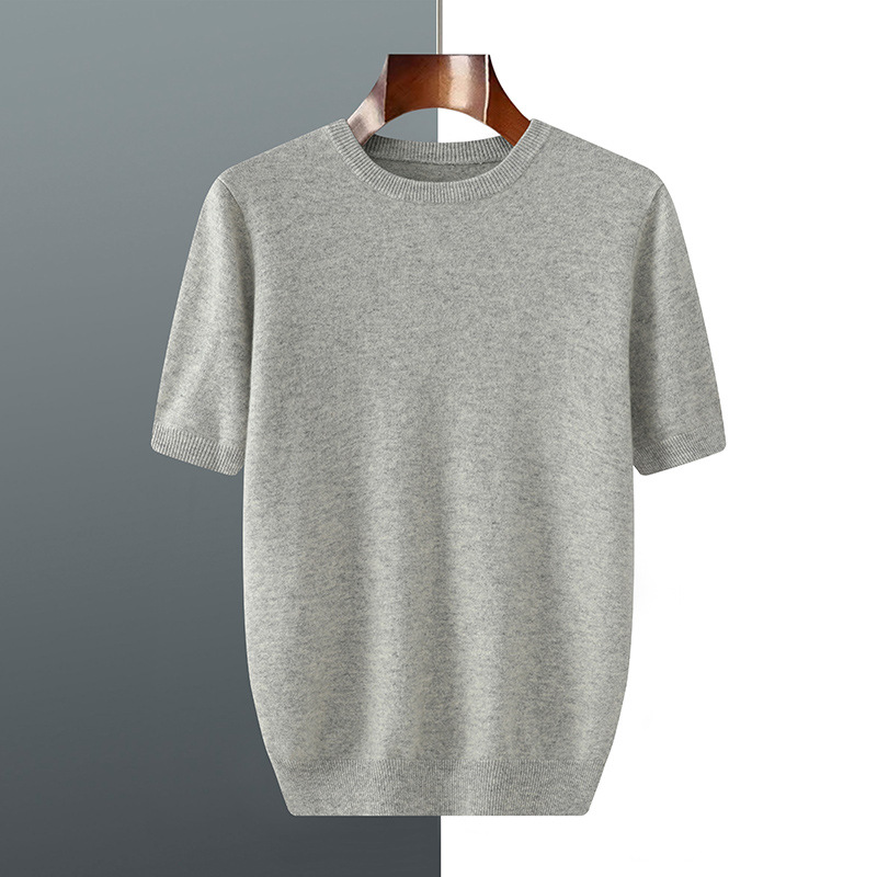 K2185 Spring and autumn all-match thin wool sweater for women, loose short-sleeved knitted T-shirt, ins style solid color top