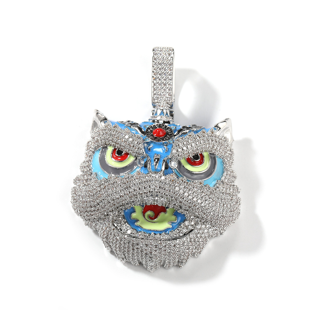 Hip Hop Retro Colorful Lion Pendant Necklace Cool Men Gift Full Zircon 18k Real Gold Plated Jewelry