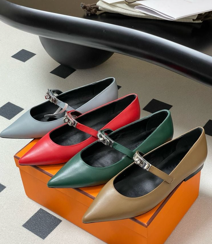 Luxury Kelly Heels Women Flat Leather Loafer Mary Jane Kelly Buckle Flat Pump Kelly ballet flats Dress Party Wedding Brand Ladys Girls Pointe Toe sandal