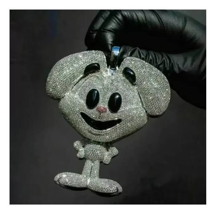 Real Moissanite 200Ct Round Cut Mens Cartoon Pendant 14K White Gold Plated Eternal Love And Designed For Everyday Elegance