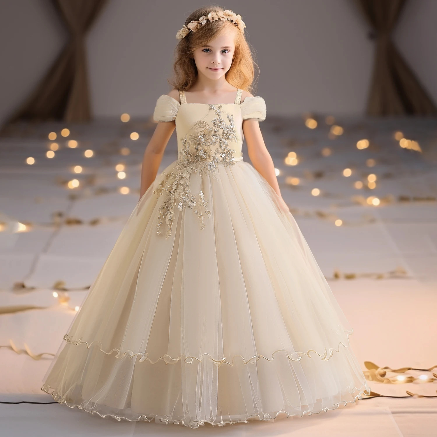 Teenagers Girls Wedding Flower Dresses For Kids Evening Princess Tutu Elegant Long Prom Gown Children Bridesmaid Formal Clothes 250829