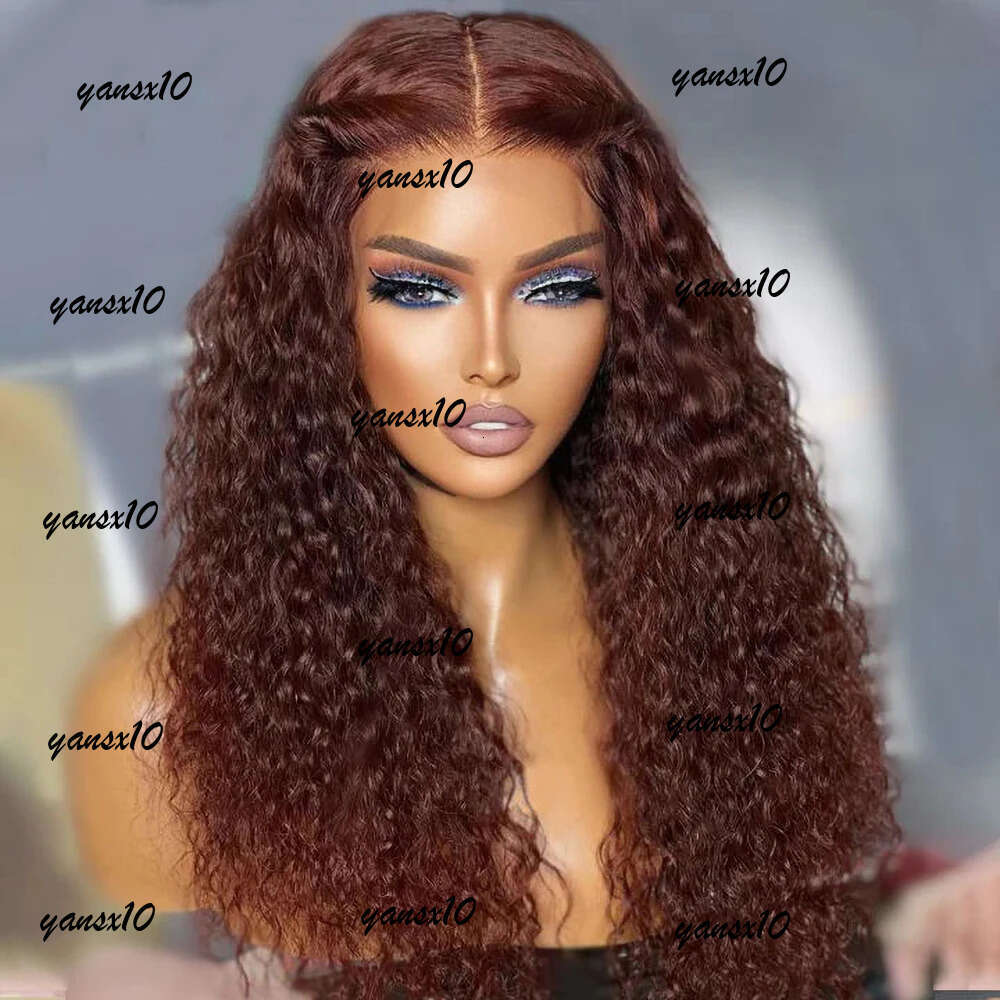 220% Brazilian Deep Wave Glueless Wig 13x4 Human Hair Ready To Wear Curly Reddish Brown Synthetic Lace Frontal Wigs Preplucked for Women Pre Cut