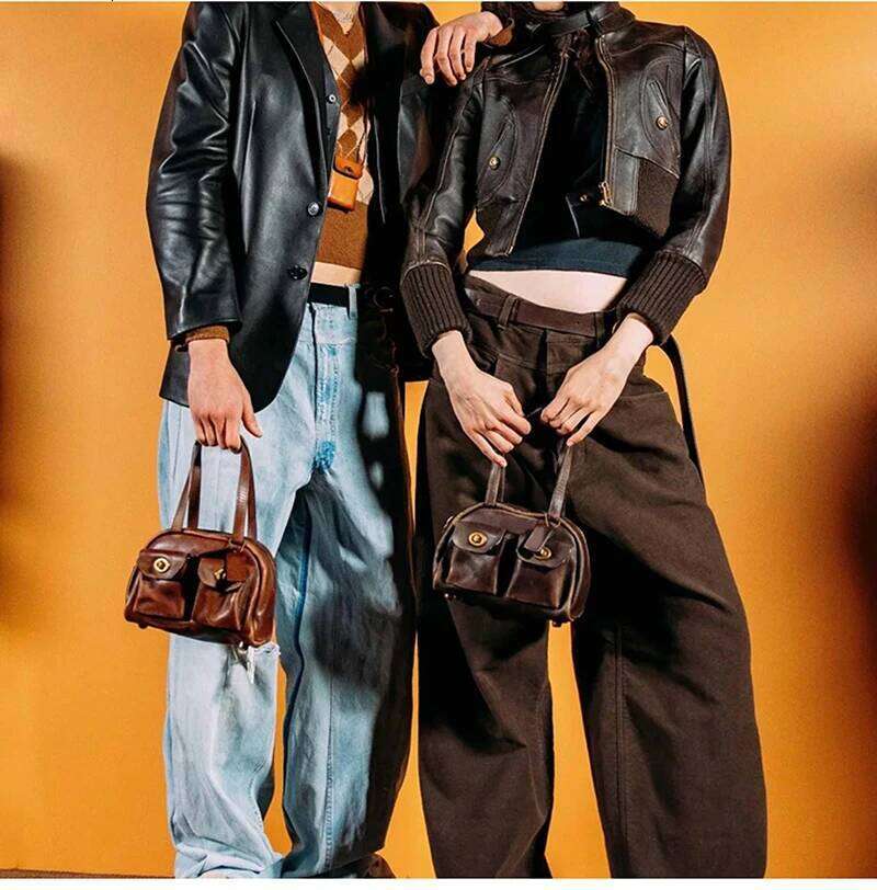 Niche Design Single Shoulder Motorcycle Soft Leather Handbag New Vintage Spicy Girl Style Multi-Pocket Underarm Women's Bag