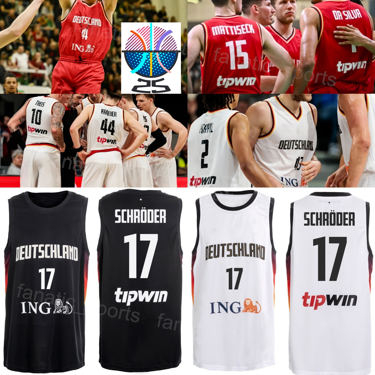 Printed 2025-26 Deutschland EuroBasket 42 Andreas Obst Jersey Basketball Germany 9 Franz Wagner 17 Dennis Schroder 1 Oscar Da Silva Daniel Theis Johannes Thiemann