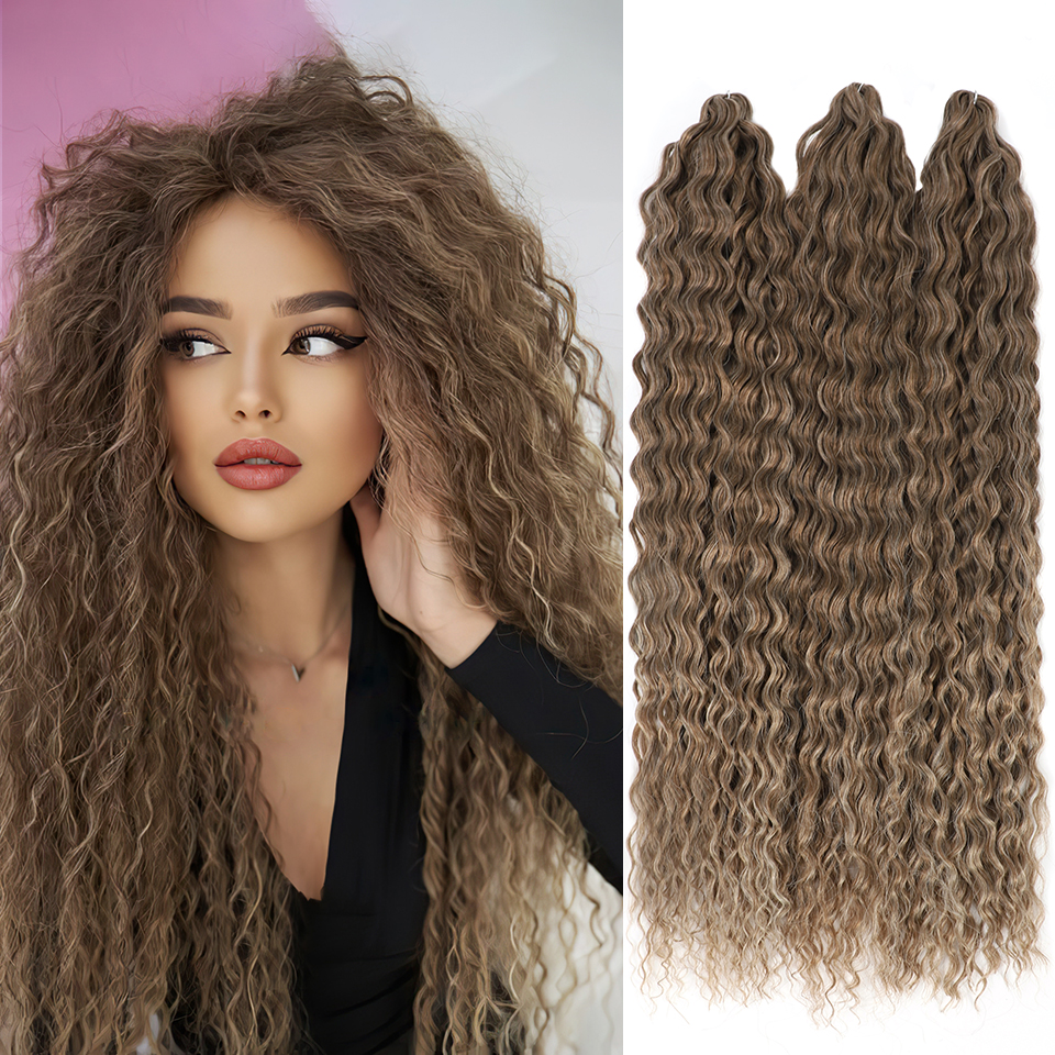 Deep Water Wave Synthetic Natural Crochet Hair Extensions Hair Bulk Wholesale French Curls Braiding Hair Extension for Women 30Inch 1pcs