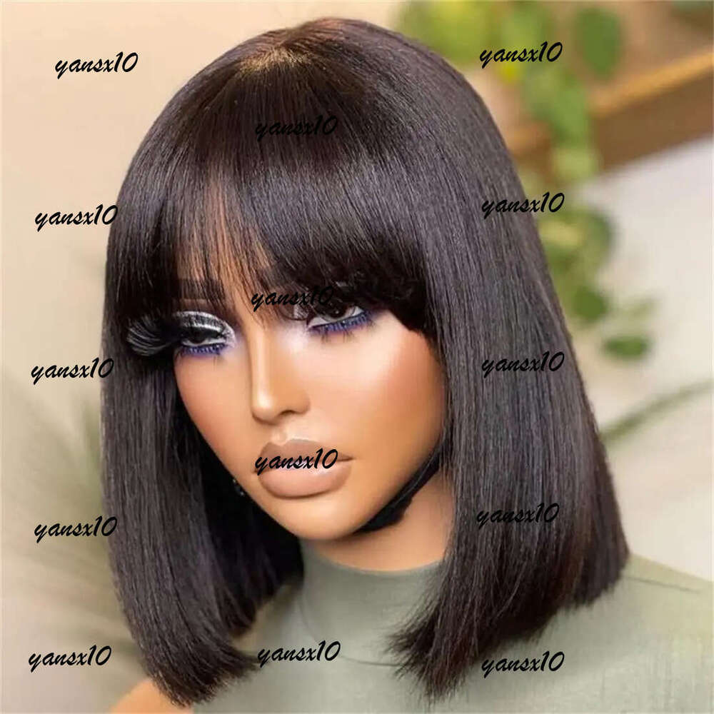 180density Short Wig With Bangs Vieamese Human Hair Double Drawn Bob Glueless Straight Wigs On Sale Clearance 180%