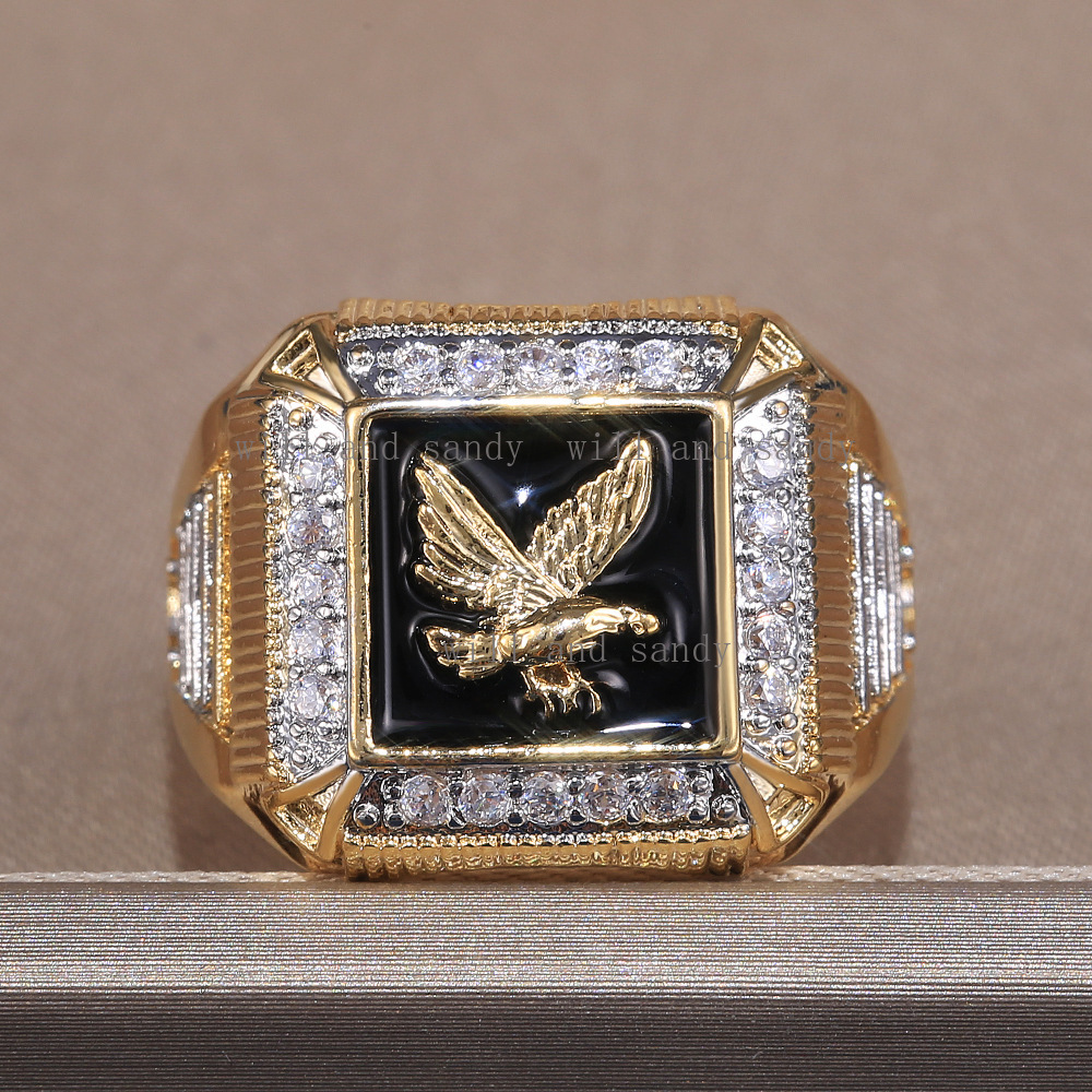14K Gold Eagle Ring Charm Designer Jewelry Gothic Cubic Zirconia Diamond Mens Rings Chunky Rings for Man Fashion Jewelry Gift