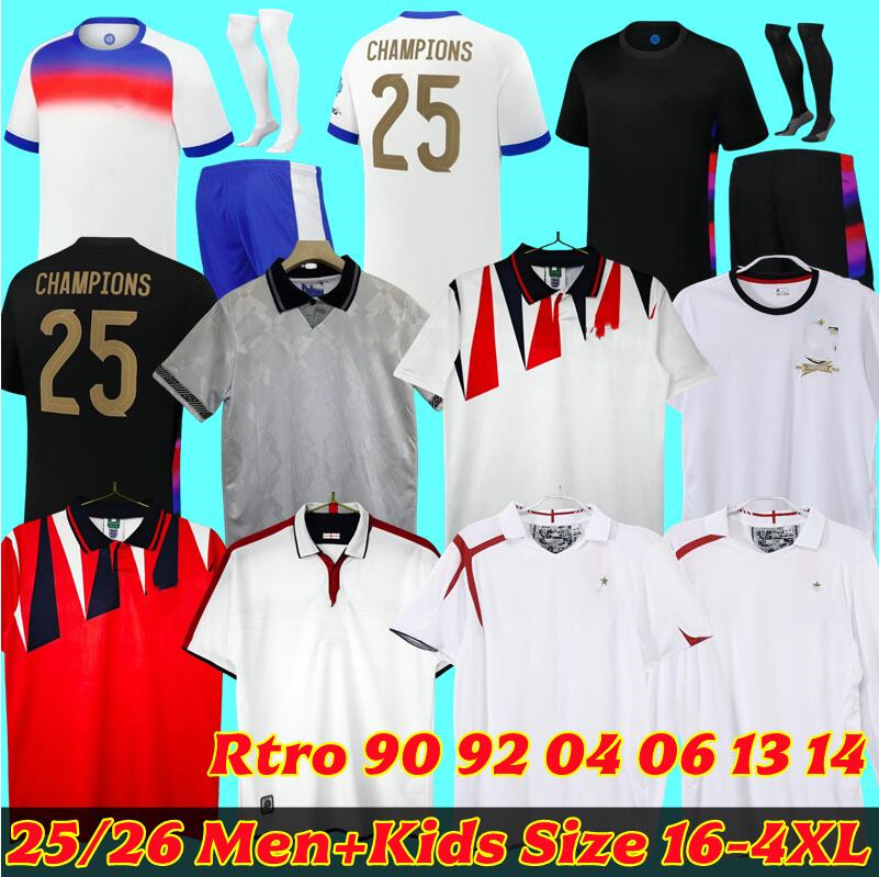25 26 Englands BELLINGHAM Soccer Jerseys retro 90 92 04 06 13 14 home away National Football Shirts WHITE BRIGHT KANE STERLING RASHFORD SANCHO GREALISH Men and Kids Kit