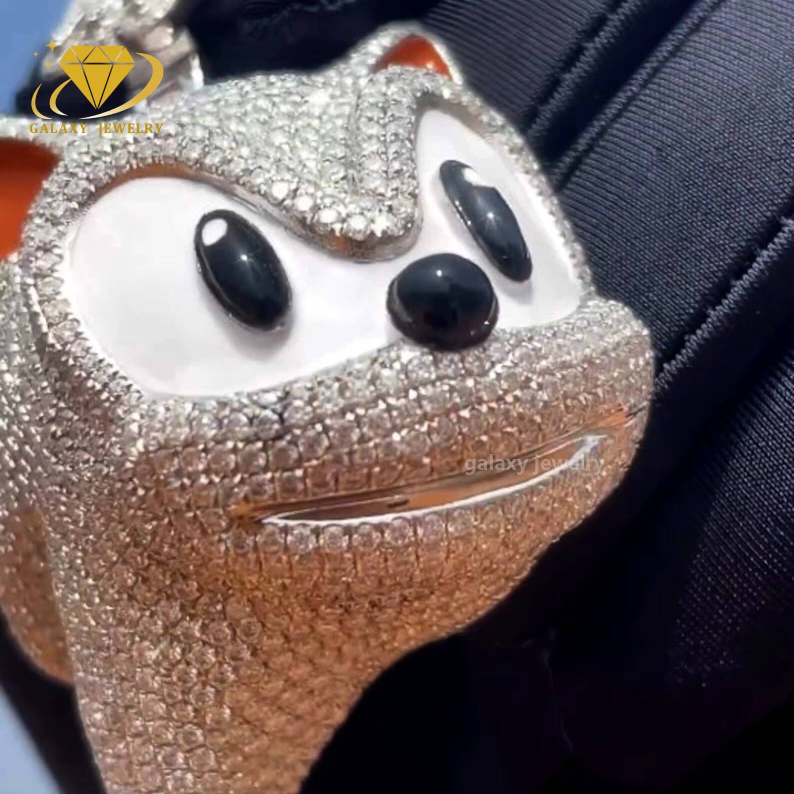 3D Iced Out Pendant 925 Sterling Silver Cuban Chain Cartoon Face Design Custom Hand Made Hiphop Moissanite Puppy Pendant