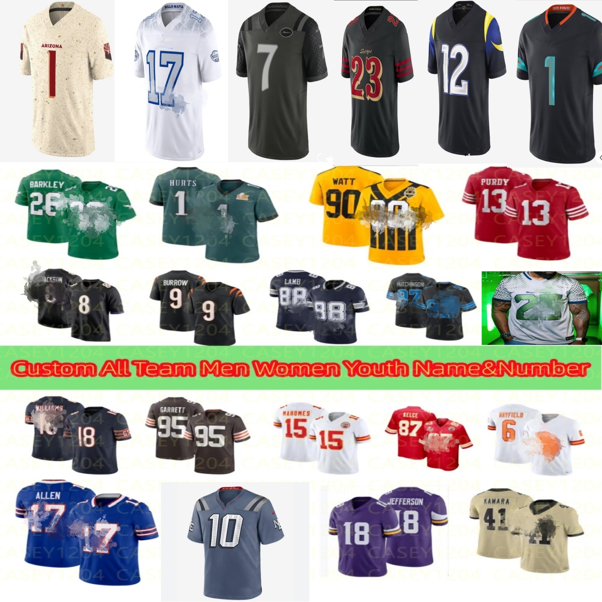 Custom 2025 Rivalries jerseys Jalen Hurts Josh Allen Sanders Daniels Mayfield Purdy Lamb Kittle Crosby Burrow Mahomes Saquon Barkley Caleb Williams McCaffrey