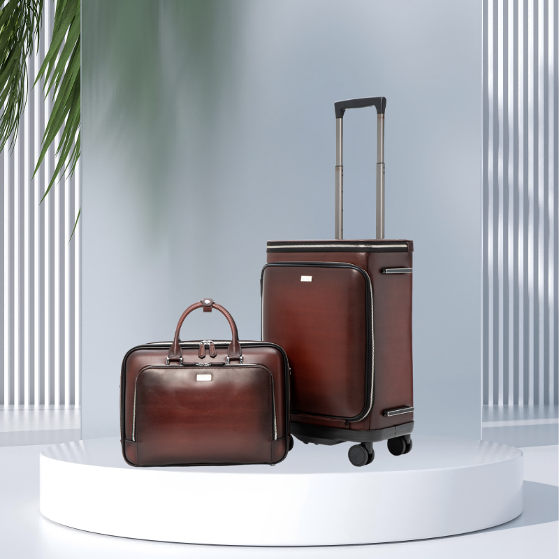 A new cross-border leather suitcase for men, a 20-inch multi-functional travel case with a front opening and a handle for business trips