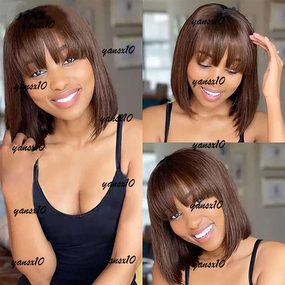 180density Short Wig With Bangs Vieamese Human Hair Double Drawn Bob Glueless Straight Wigs On Sale Clearance 180%