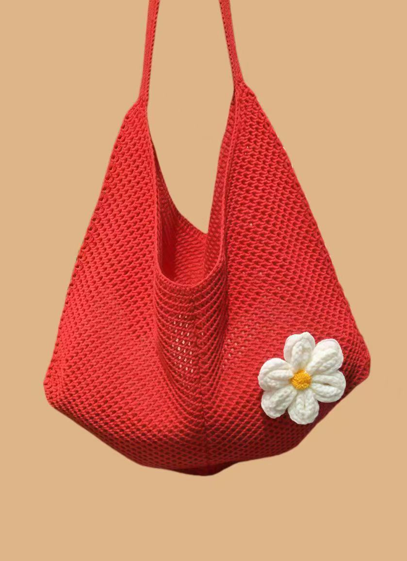 2025 Autumn New Women's Knitted Woven Bag Korean style Simple, Small and Popular bag Lazy Knitted Hollow Flower Beach Bag Designer Shoulder Bag