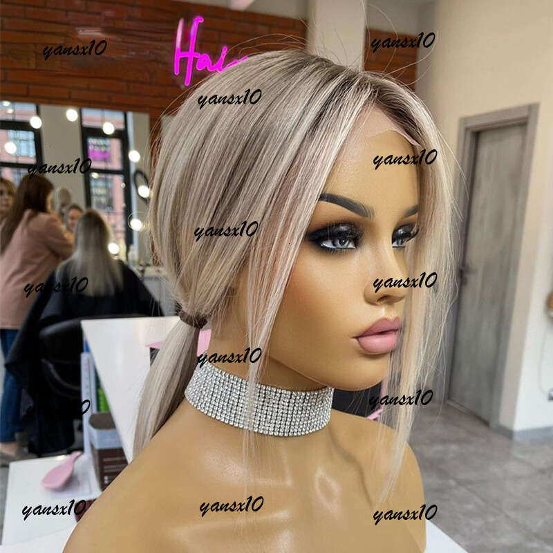 Peruvian Human Hair Ombre Ash Blonde Colored Short Bob 13x4 Lace Front Wig Gluelesse Cut Straight Synthetic Frontal Wigs For Women