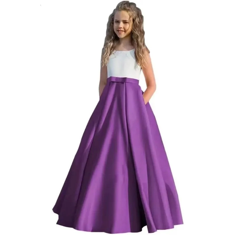 Satin Flower Girl Dress First Communion Dress Kids Wedding Ball Gowns Princess Party Girls Kids Pageant Dresses 250829