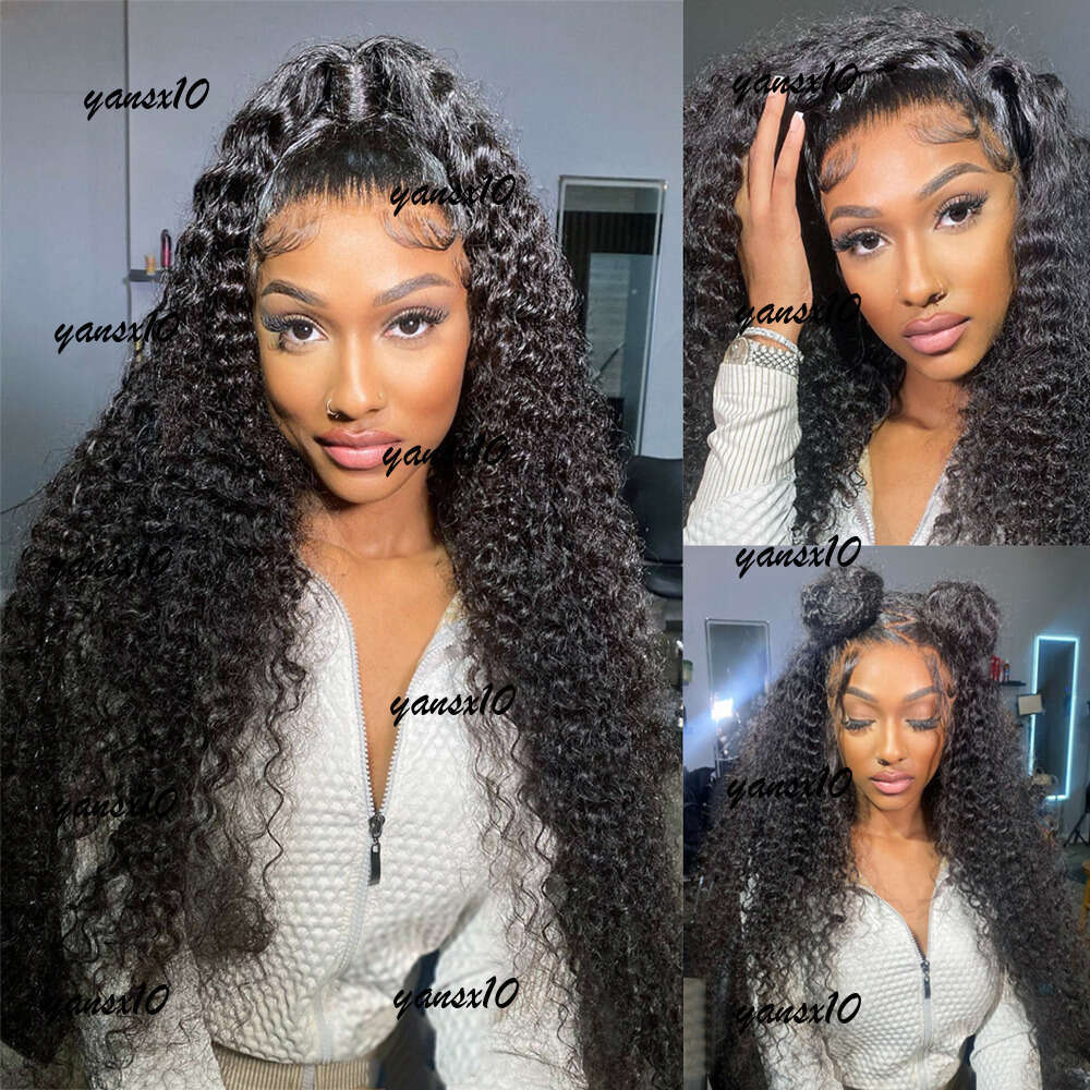 180density Curly Human Hair Black Color 360 Glueless Full Front Wig 36 Inch 13x4 HD Lace Frontal Wigs for Women Water Wave Transparent Synthetic Prepl