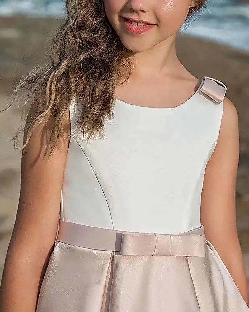 Satin Flower Girl Dress First Communion Dress Kids Wedding Ball Gowns Princess Party Girls Kids Pageant Dresses 250829