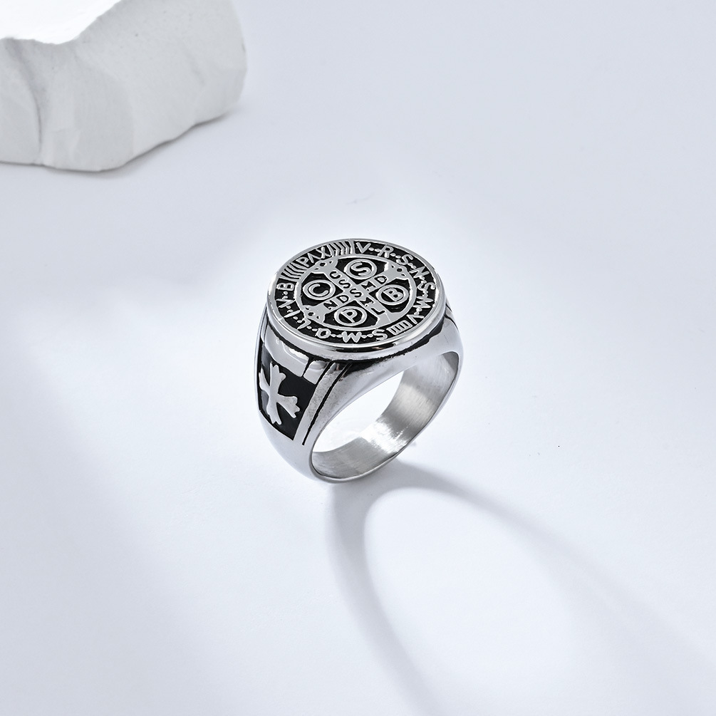 Luxury Brand Designer Jewelry European And American Retro Style The Exorcist Stainless Steel Cross Ring Niche Personality Punk Men's Jewelry