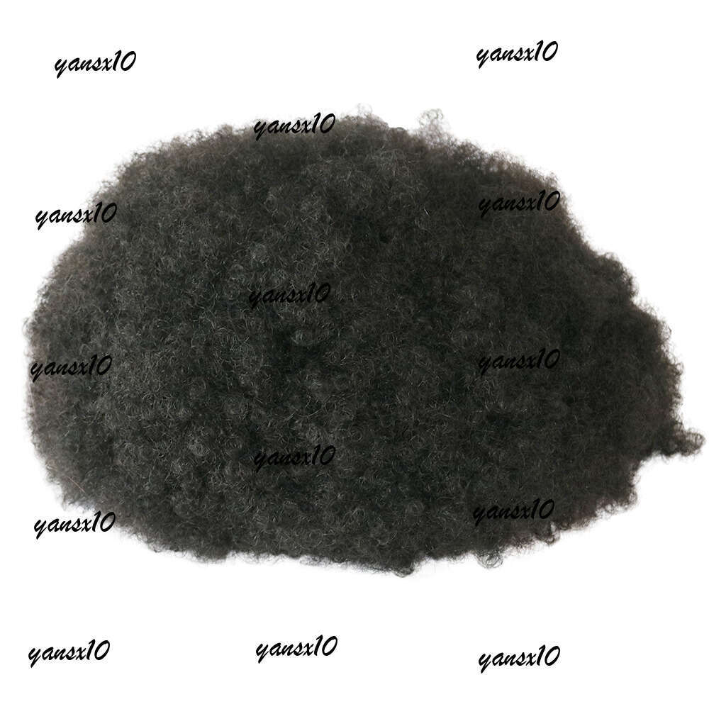 Super Durable Skin Base 6MM Afro Curl Toupees for African America Black Mens 100% Human Hairpieces Curly Wigs