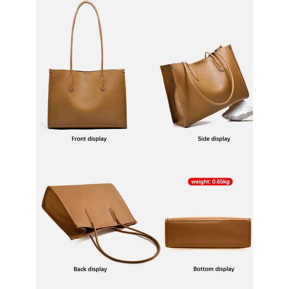 Light Brown 2025 Women OL Handbag Genuine Leather Ladies Shoulder Purse Big Tote Bag Large Capacity Shopper Bags Pocketbooks