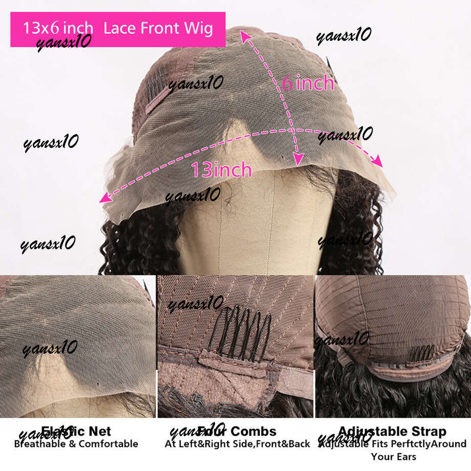 250 Density Brazilian Hd Frontal Deep Curly Human Hair Wig Glueless Preplucked Water Wave Synthetic Lace Front Wigs For Women