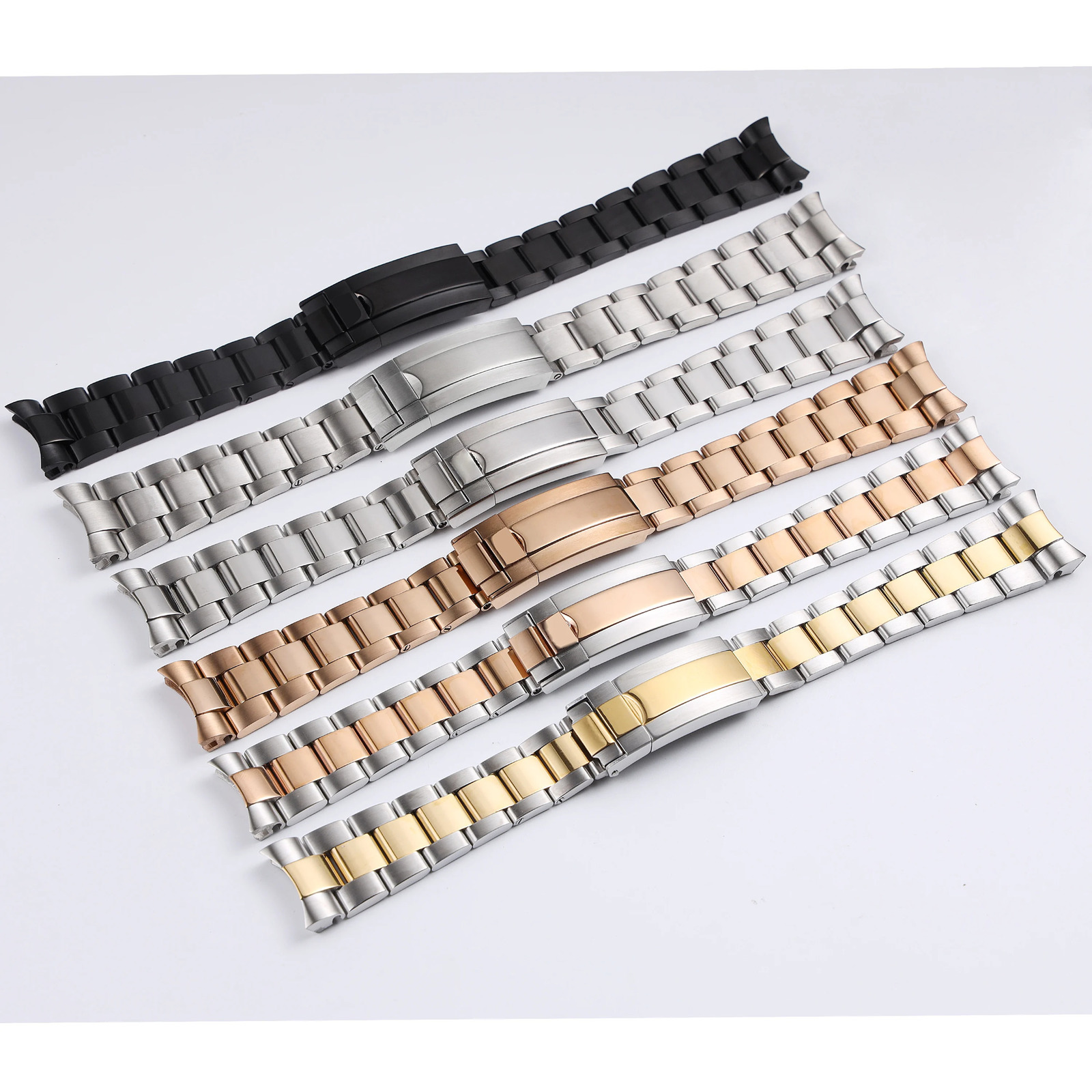 20 21mm silver gold black stainless steel watchband for Rolex Submariner GMT Daytona Metal Strap wrist bracelet deployment clasp 250829