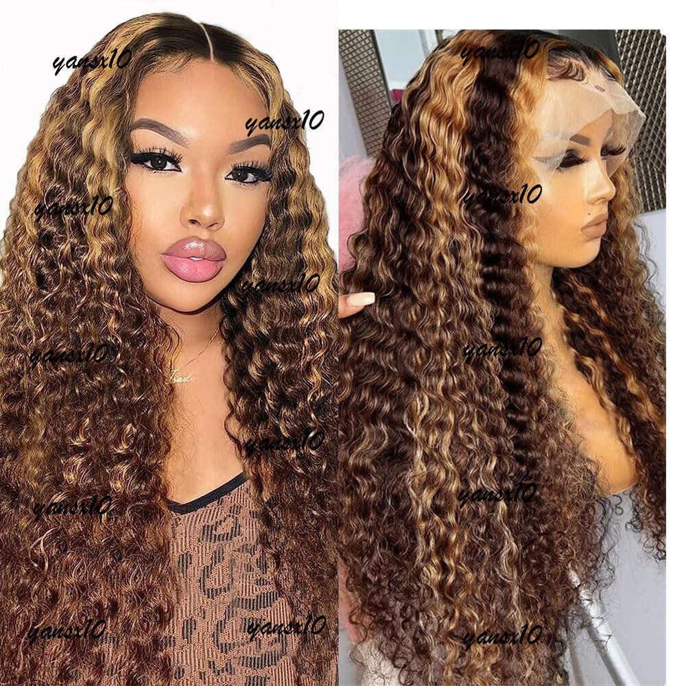 32 Inch Big Curly Front Simualtion Human Hair Brazilian 13x4 Deep Wave Wigs For Black Women Pre Plucked Frontal Synthetic Blonde Lace Wig Ready To Wea