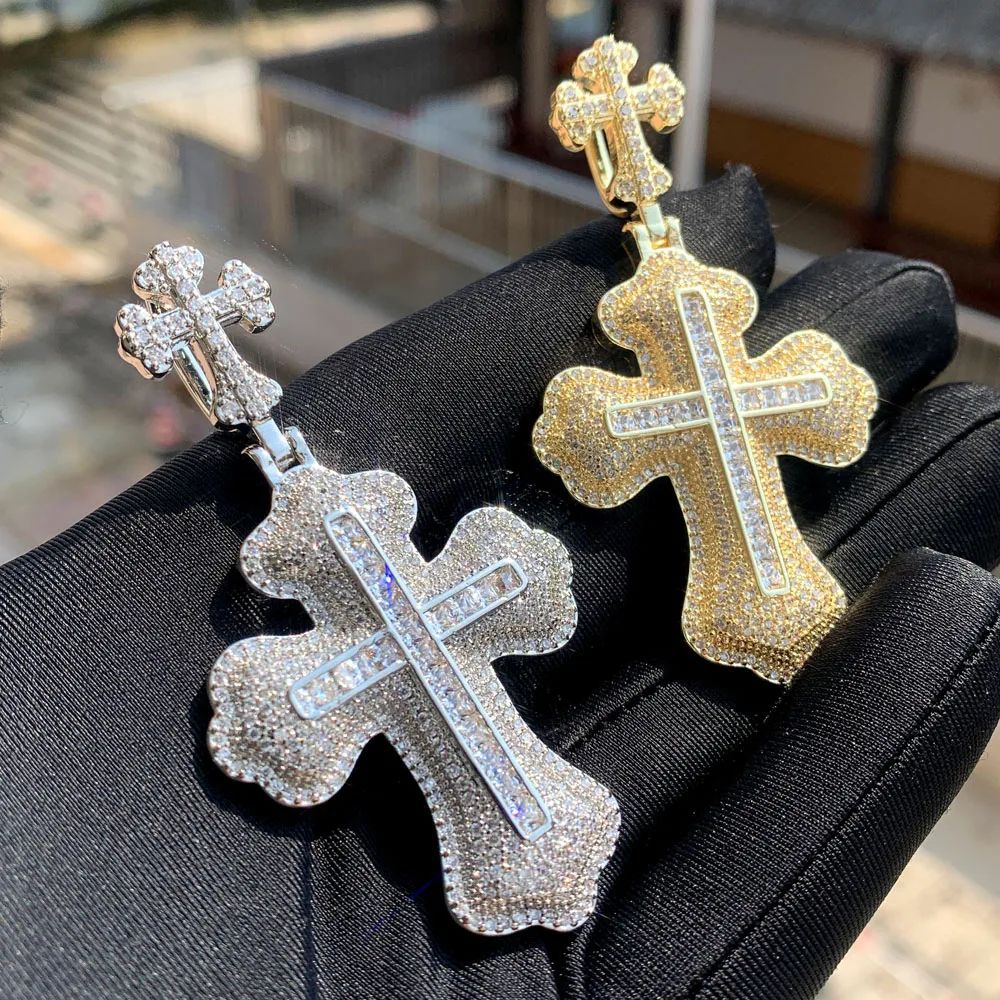 Fashion Double Cross Pendant Necklace Jewelry 18k Real Gold Plated Full Zircon