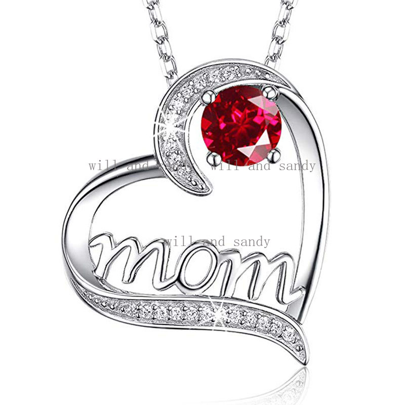 Birthday Gifts for Women Sterling Silver Mom Necklace for Mom Wife Sapphire Cubic Zirconia Gemstone Heart Pendant Necklaces Crystal Wedding Mother Bir