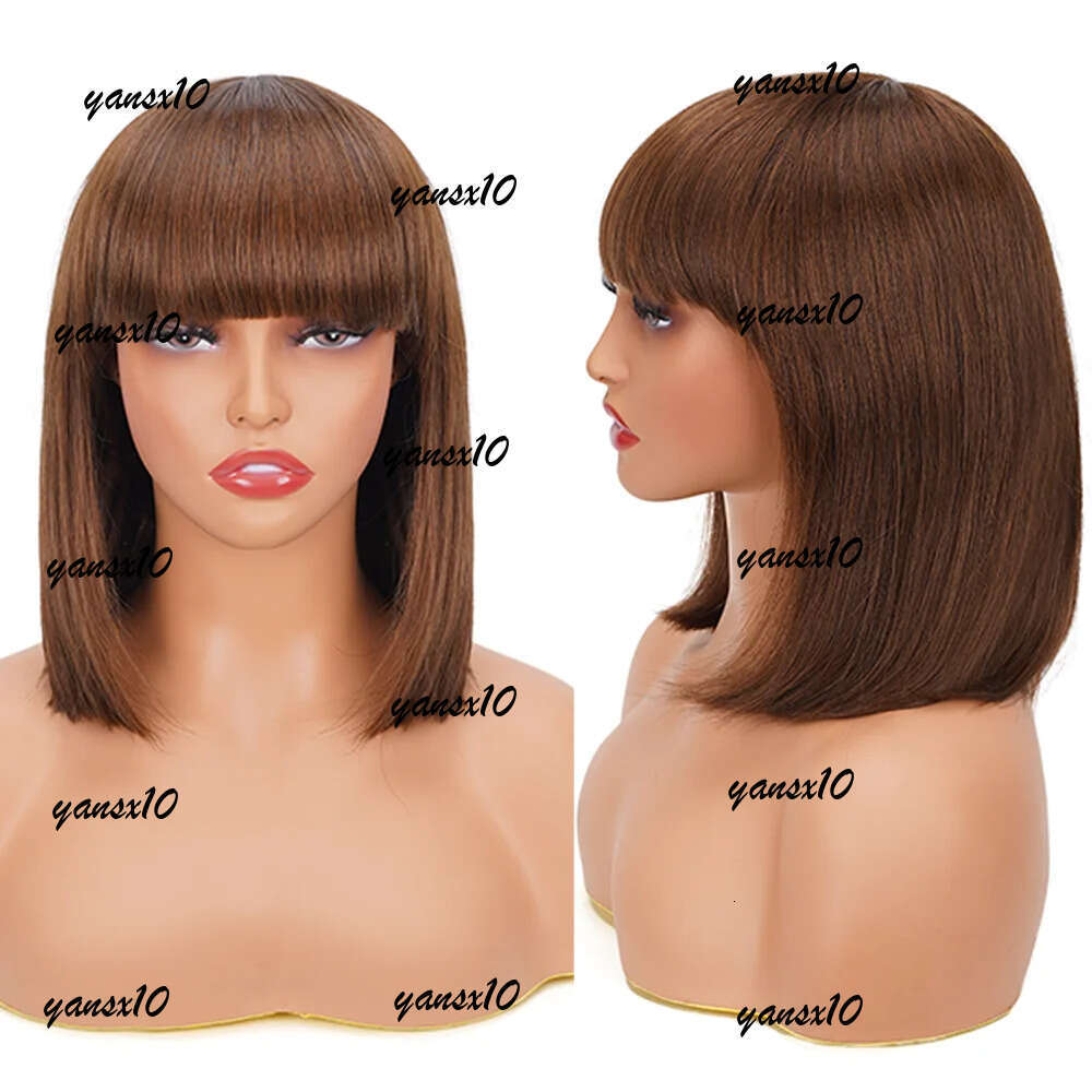 180density Short Wig With Bangs Vieamese Human Hair Double Drawn Bob Glueless Straight Wigs On Sale Clearance 180%